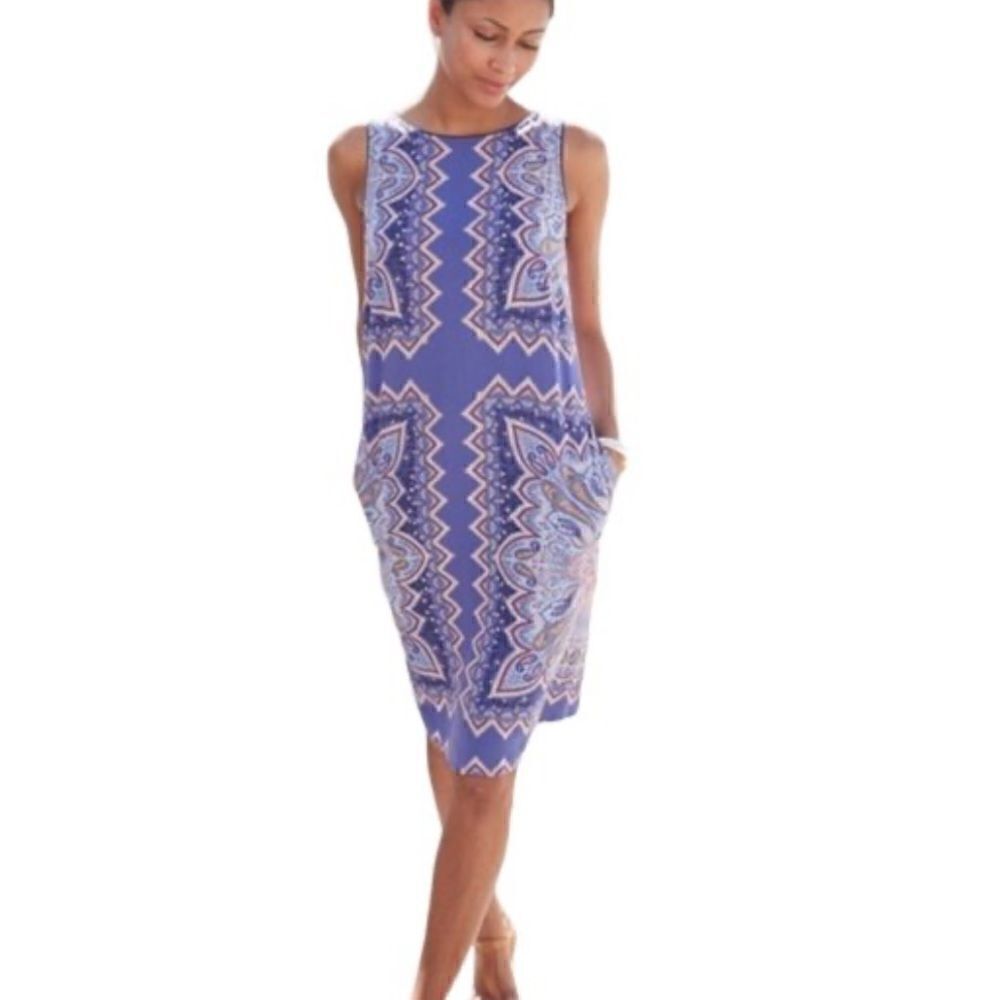 J. Jill Orange majestic blue Paisley rayon Shift Dress small petite Sleeveless